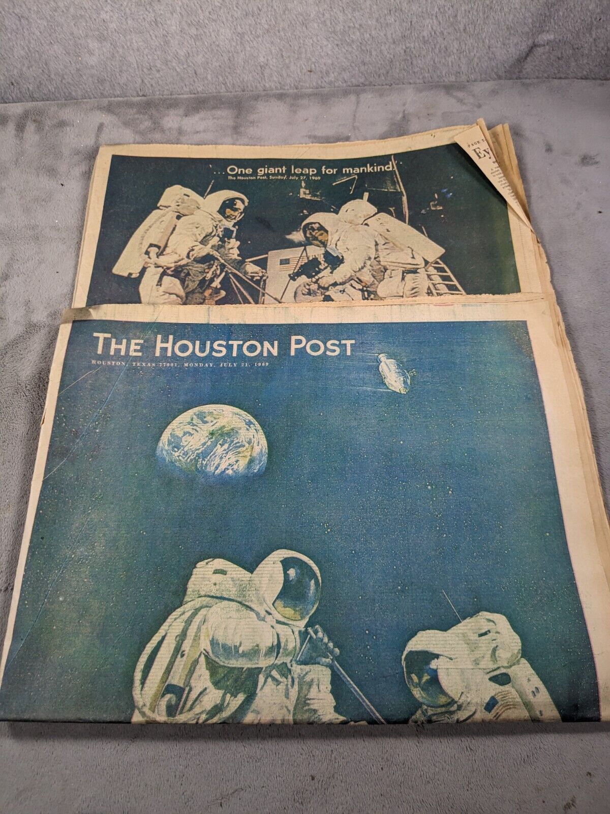 Vintage Rare Houston Post Texas Newspaper July 21st & 27th 1969 The Moon Landing