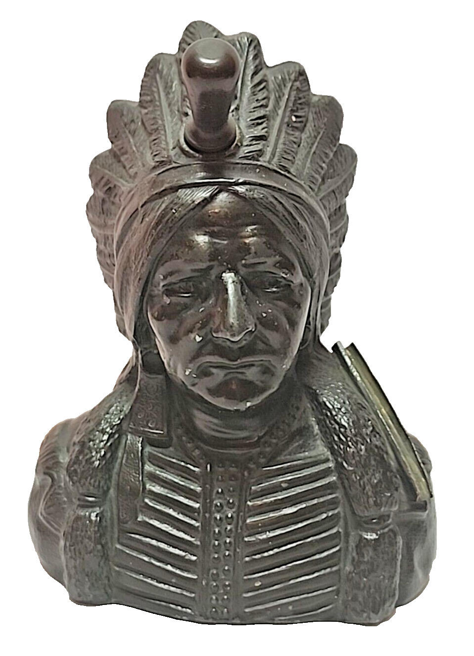 Vintage Ronson Bronze Indian Head Headdress Chief Tabletop Striker Lighter  JG5A