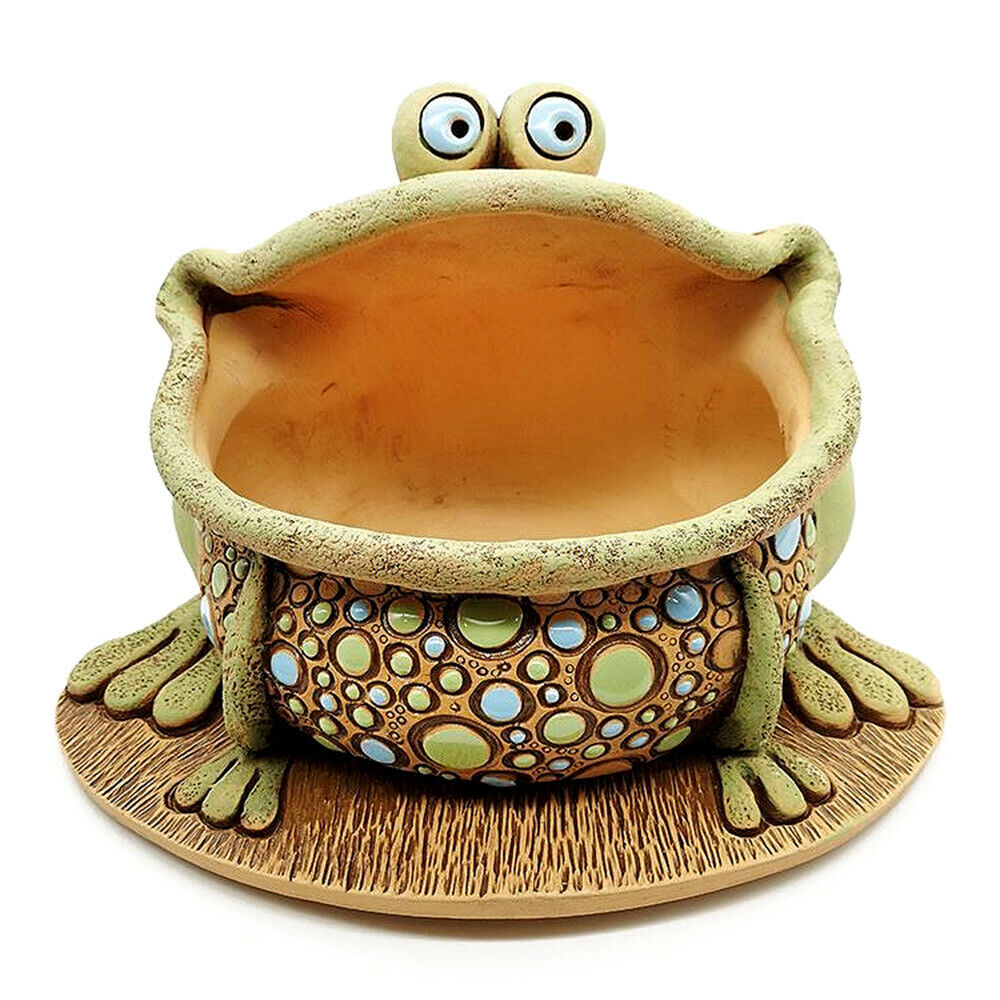 Frog Ceramic Planter Clay Toad Plant Flower Pot Cachepot Handmade Brown Herb Pot