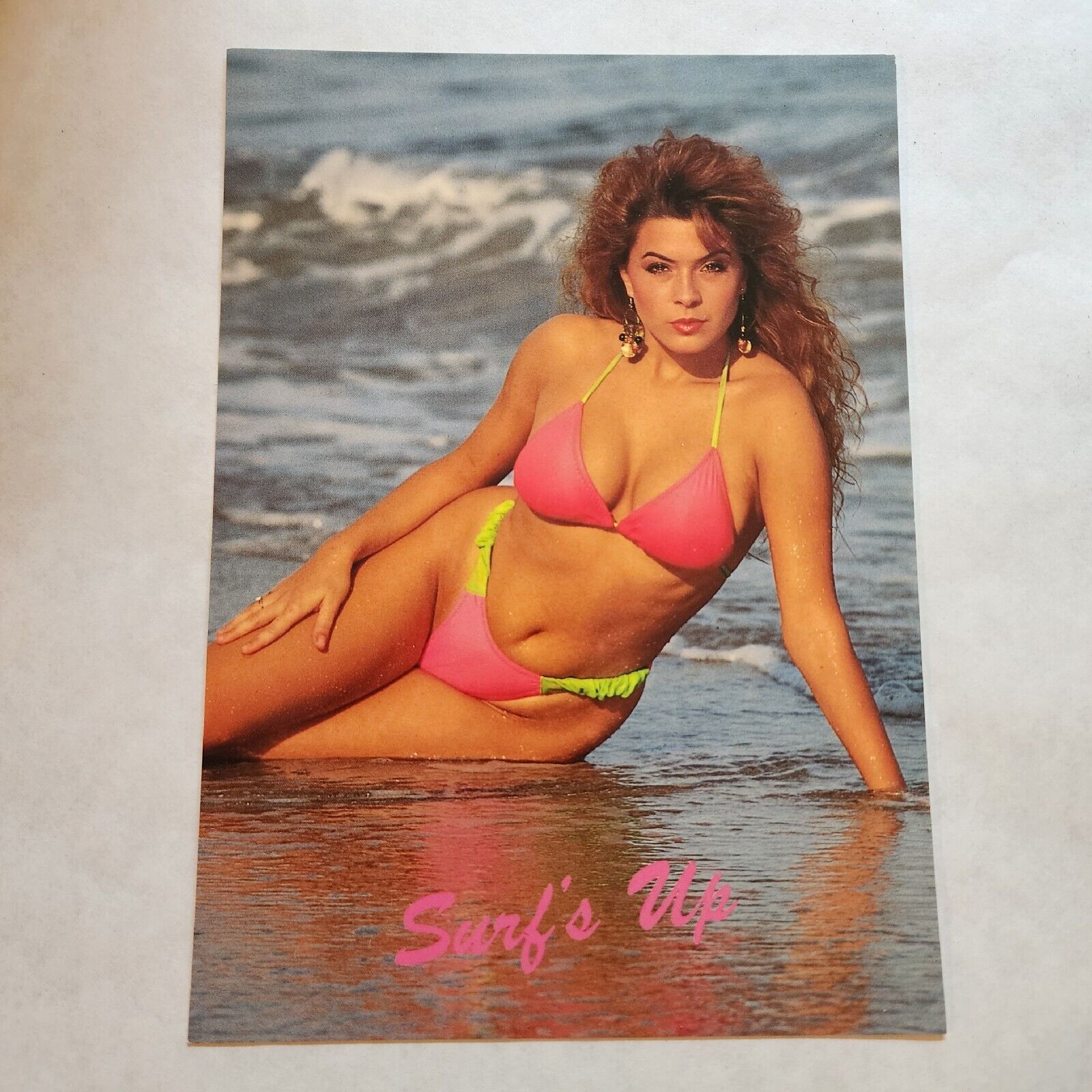 Vintage Florida Girl Postcard Risque Female Beach Bikini Model Surfs Up 7\