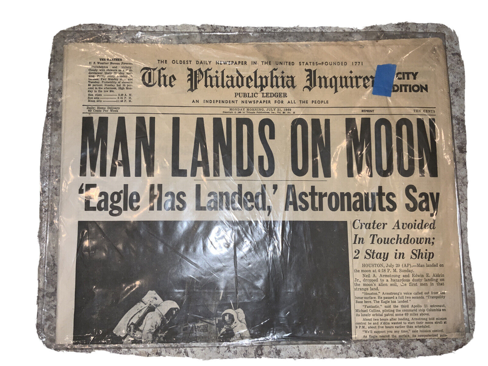MAN WALKS ON MOON July 21 1969 Philadelphia Inquirer Eagle Has Landed NASA RARE