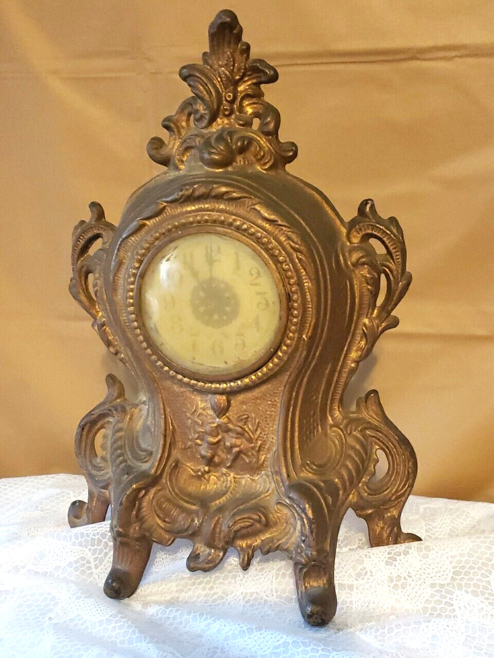 Antique Warner 1510 Cast Iron Gilded Victorian Mantle Clock c 1902 Non -Working