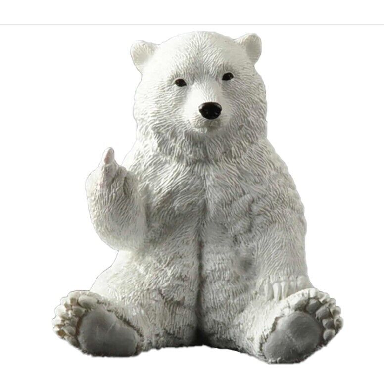 Polar Bear Raising Middle Finger Figurine Funny Hilarious Decor Bear Lover Gift