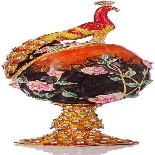 Painted Enameled Faberge Egg Style Decorative Hinged Jewelry Trinket Box Metal