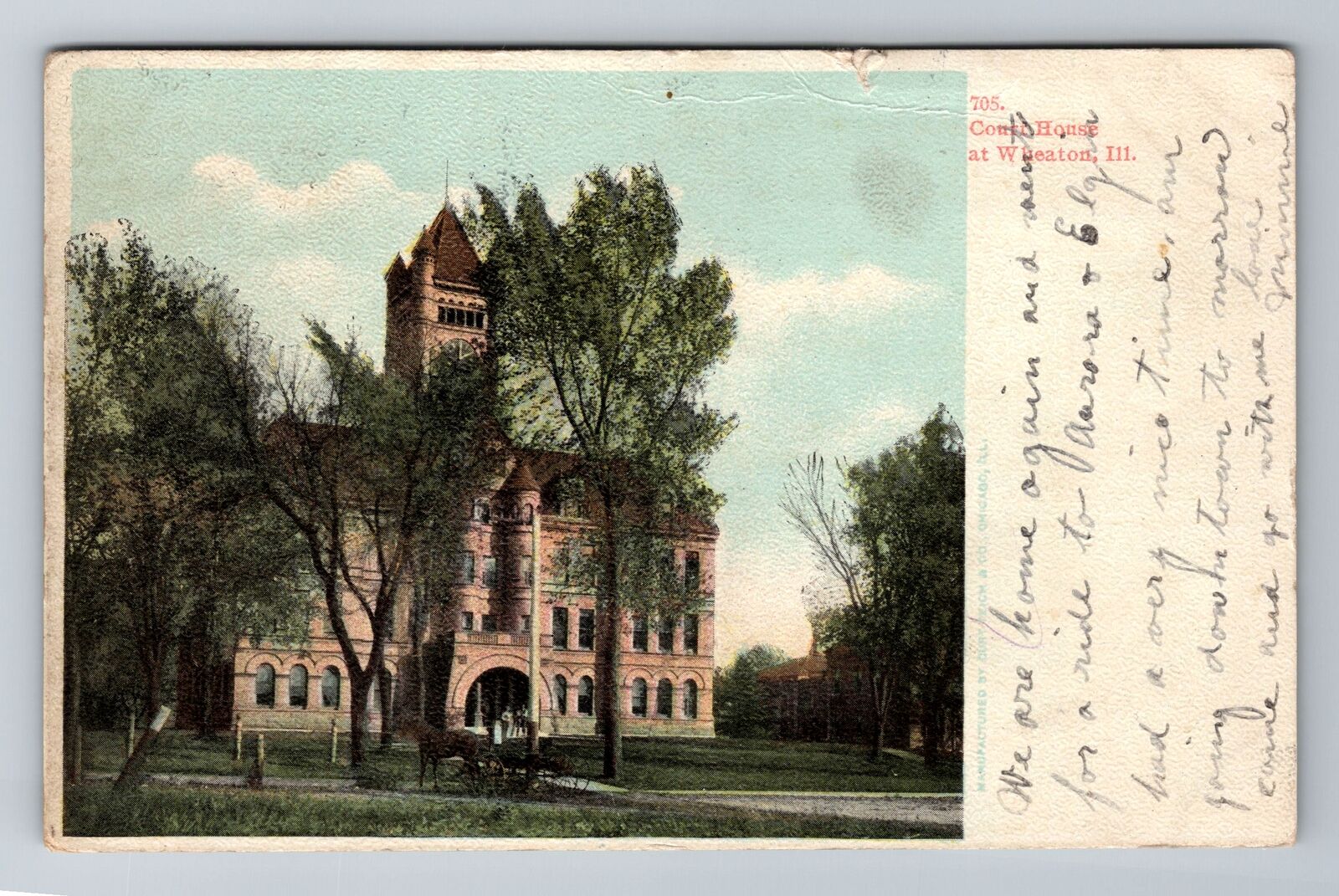 Wheaton IL-Illinois, Court House, Antique Vintage Souvenir Postcard