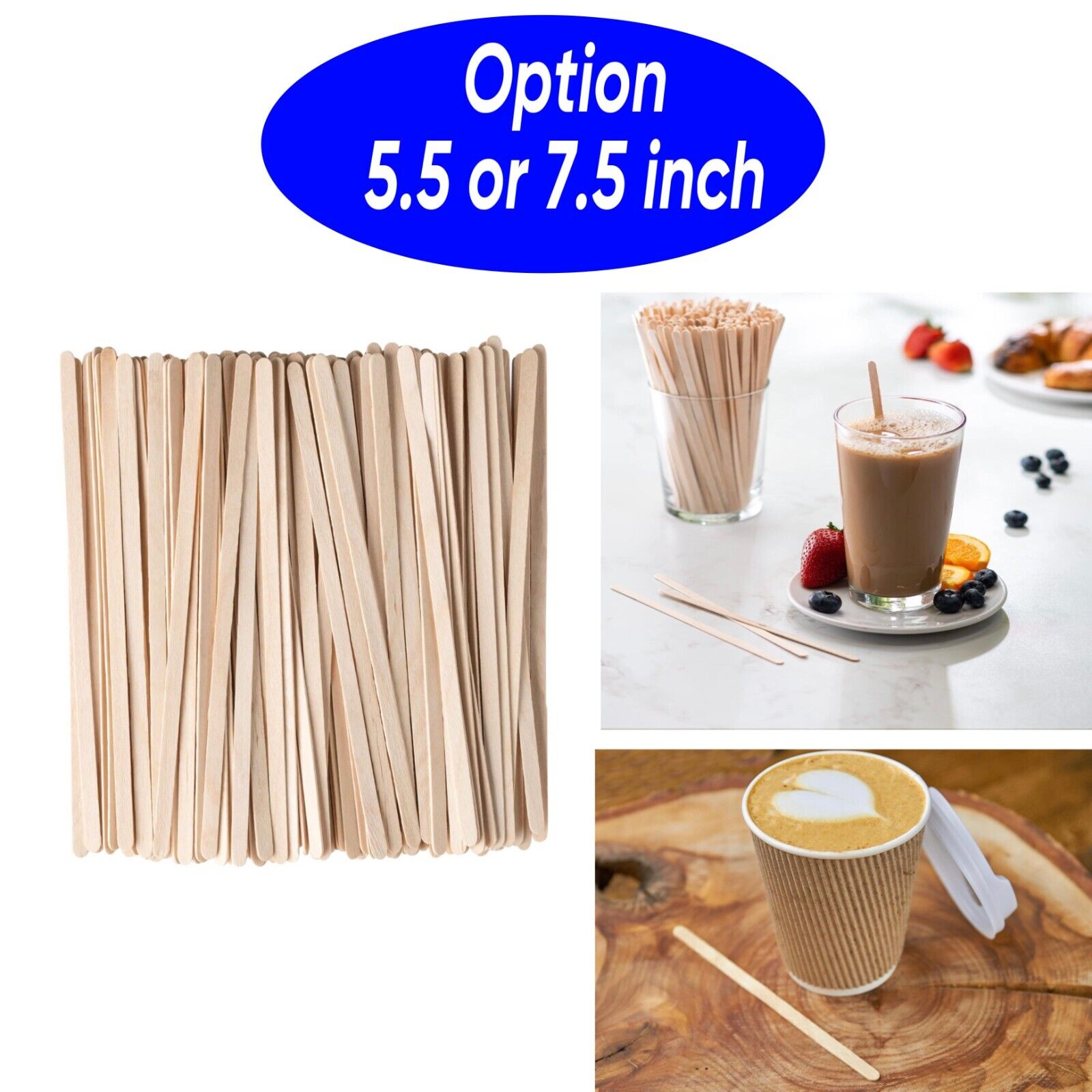 [1000 Ct ] Wooden Coffee Stirrer Unwrapped Wood Stir Sticks 5.5 inch or 7.5 inch