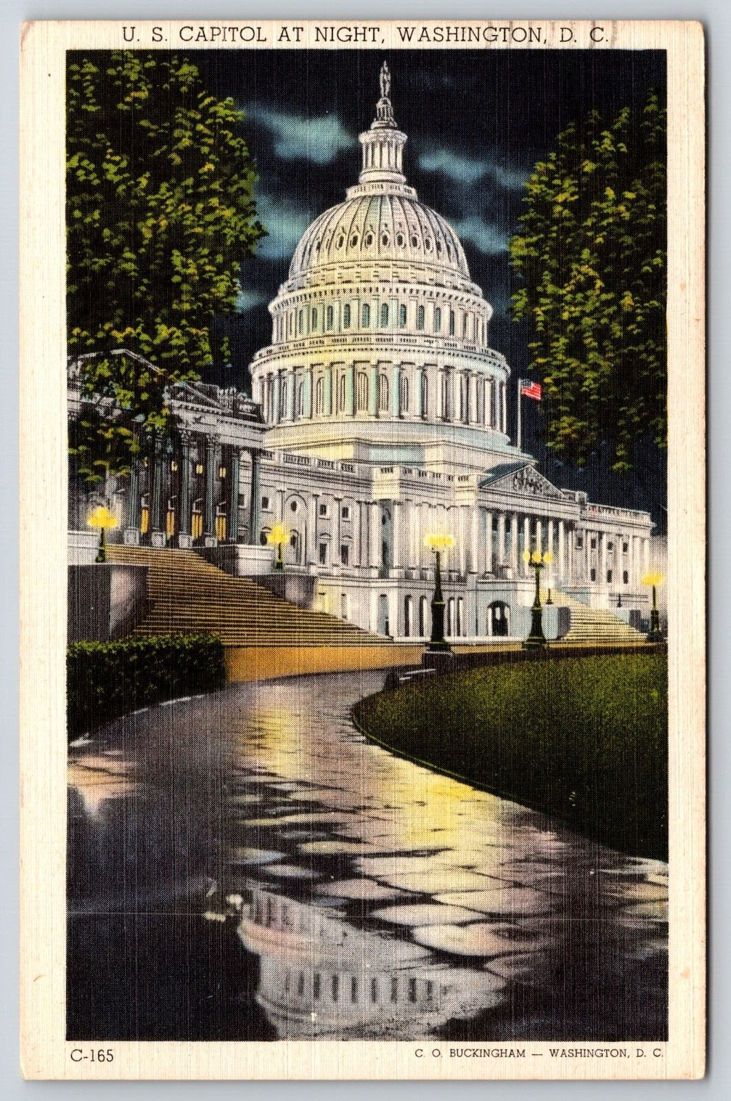 Washington, D.C., U.S. Capitol At Night, Antique Vintage 1949 Post Card