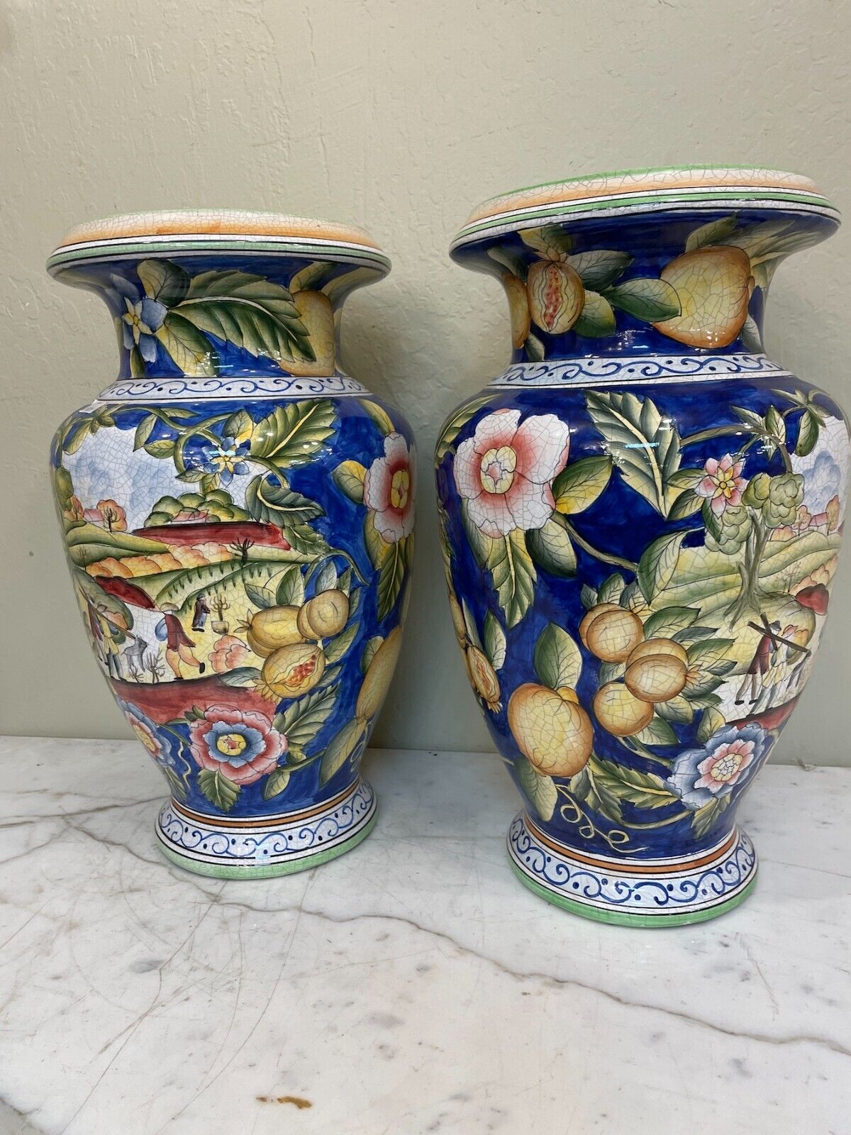 Pair of Porcelain Vases - Fruit & Flowers