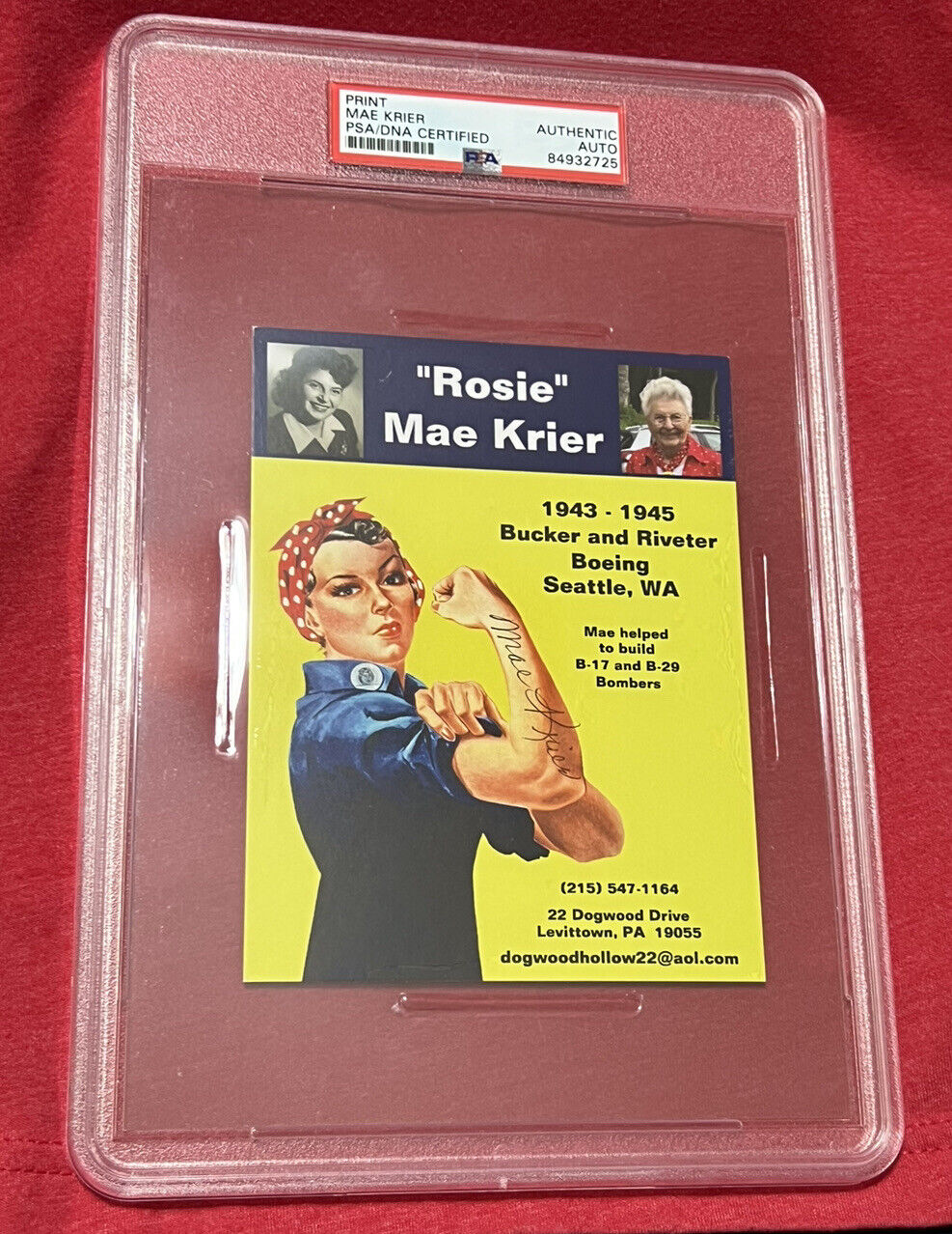 Rosie Mae Krier Rosie the Riveter  PSA/DNA Authenticated Autograph Signed Photo