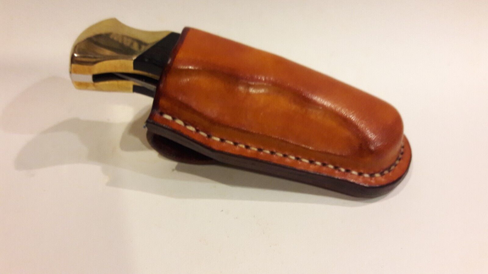 Buck 112 Finger Grooved Custom Leather Sheath, Vertical Carry, Sheath Only