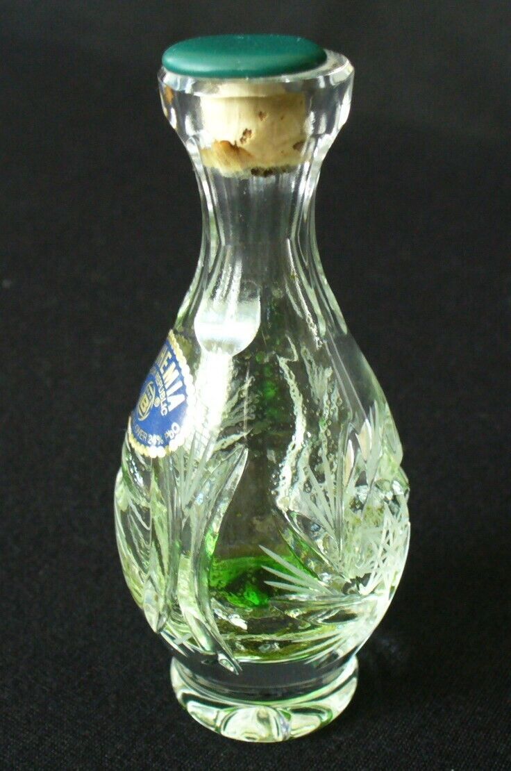 Vintage~BOHEMIA~Czech~HAND CUT~24% Lead Crystal~GLASS~Sealed~MINI~Bottle~3.5x1.5