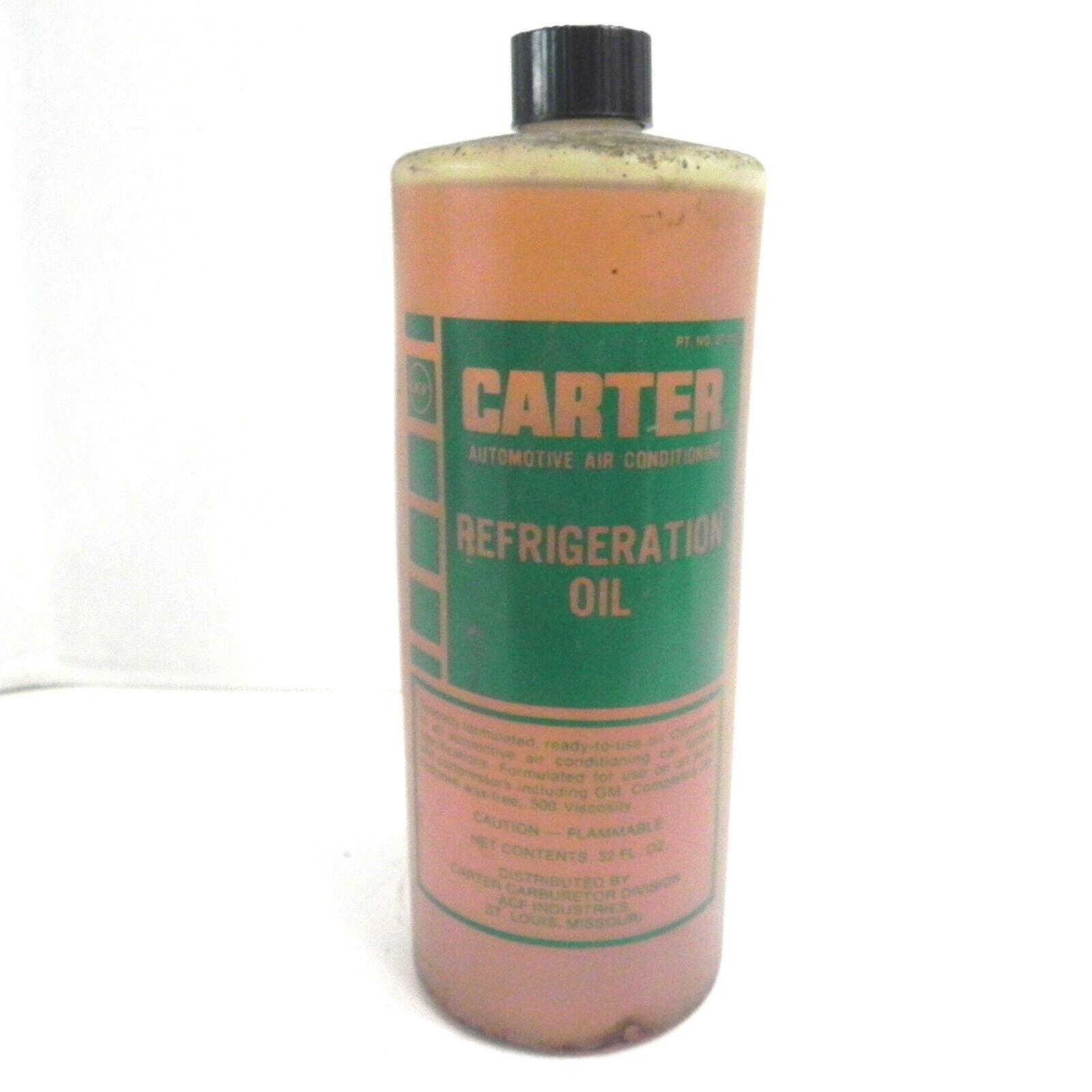 VINTAGE CARTER REFRIGERATION OIL 32 FL OZ BOTTLE EMPTY USED COLLECTABLE OIL CAN