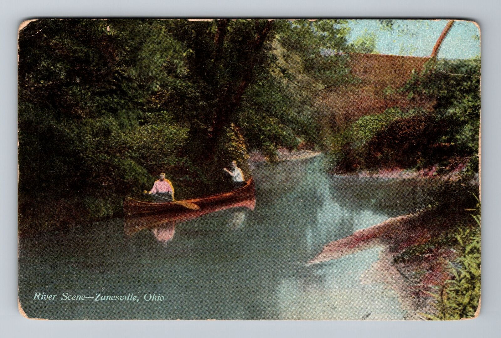 Zanesville OH-Ohio, River Scene, Antique Vintage Souvenir Postcard