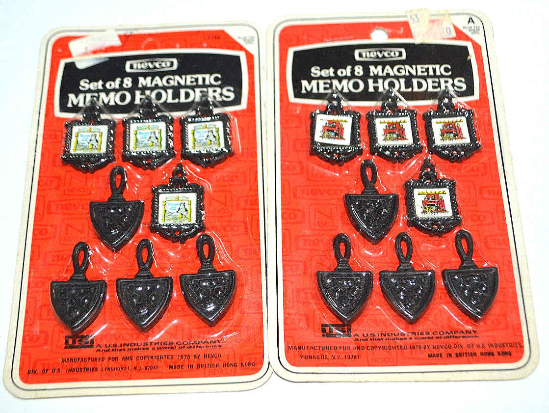 Lot of 2 Vintage Nevco Set of 8 Magnetic Trivet Memo Holders NOS