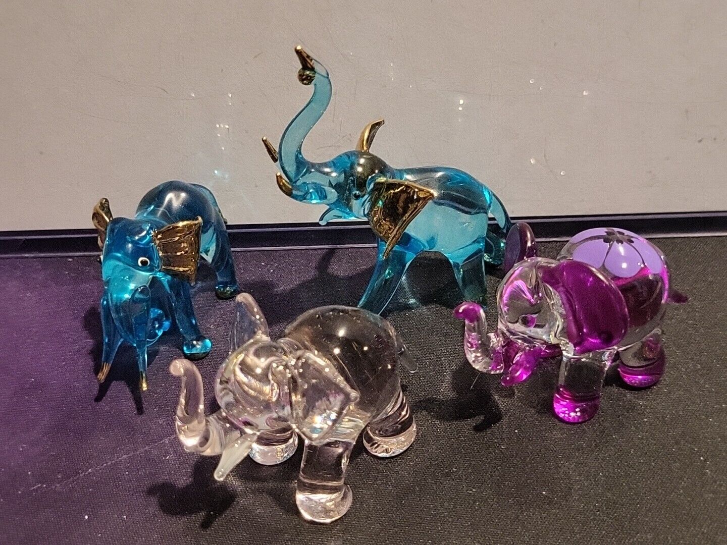 Handblown Art Glass Miniature  Elephant Lot Rare Design  Blown Glass 