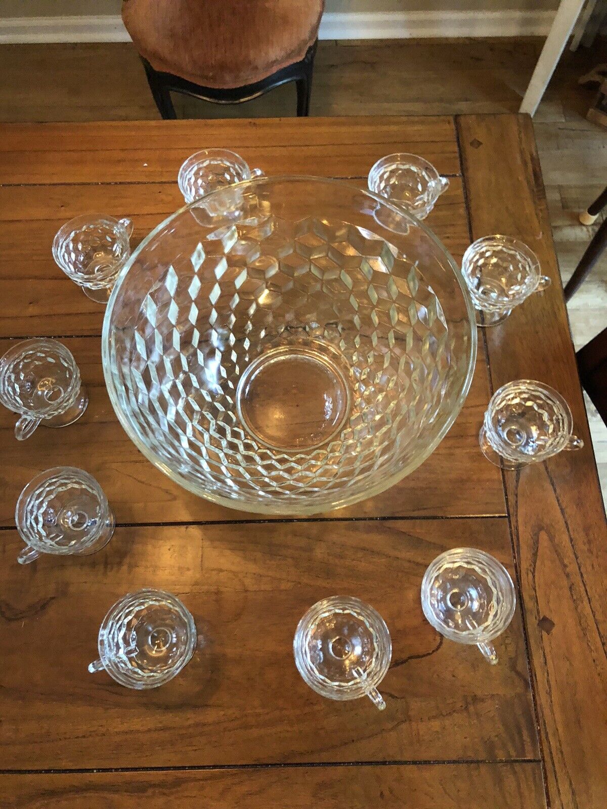 American Fostoria Vintage Punch Bowl With Cups