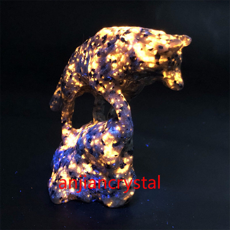 1xNatural yooperlite Wolf skull Quartz Crystal Hand-Carved Polished ReikiHealing