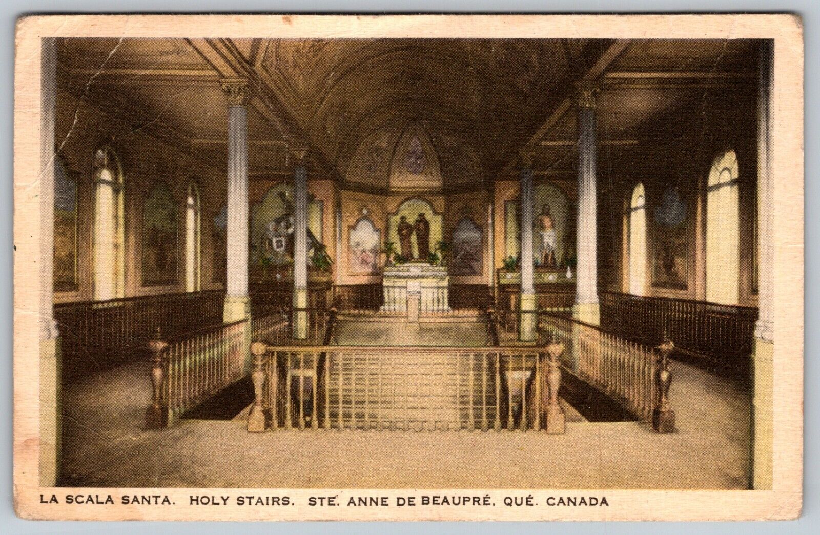 THE HOLY STAIRS IN SCALA SANTA STE ANNE DE BEAUPRE CANADA RARE VIEW VTG POSTCARD