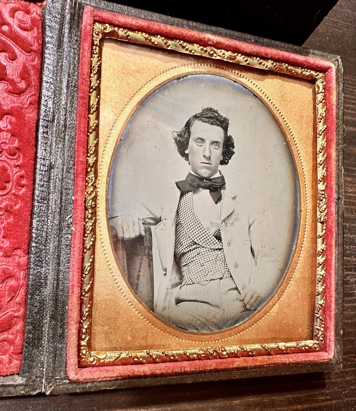 Antique Ambrotype Young Man Casual Pose Wild Hair 1800s Photo