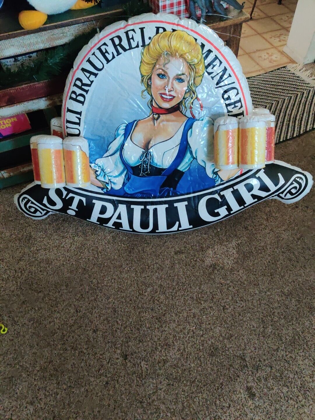ST. PAULI GIRL BEER MUGS ADVERTISING HANGING INFLATABLE GERMAN 3' X 4' 3D 