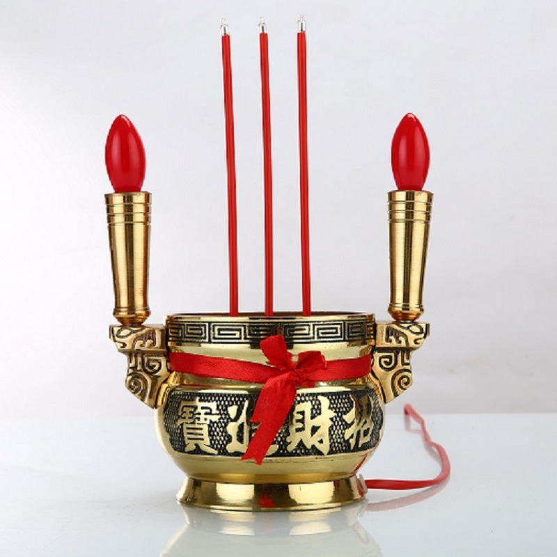 23.8cm Copper Electric Incense Burner Candlestick Incense Sticks Buddhism Decor