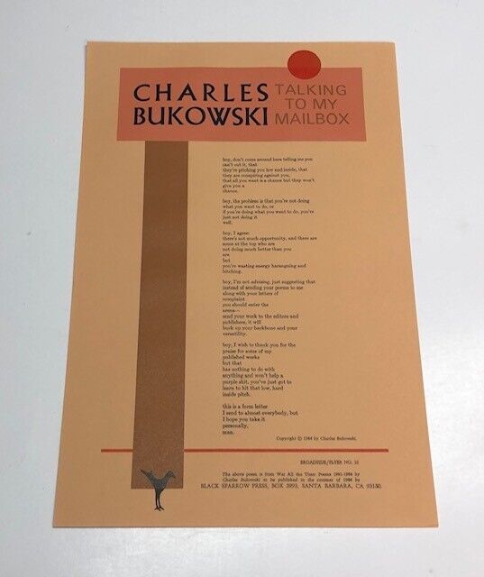BROADSIDE Print CHARLES BUKOWSKI \