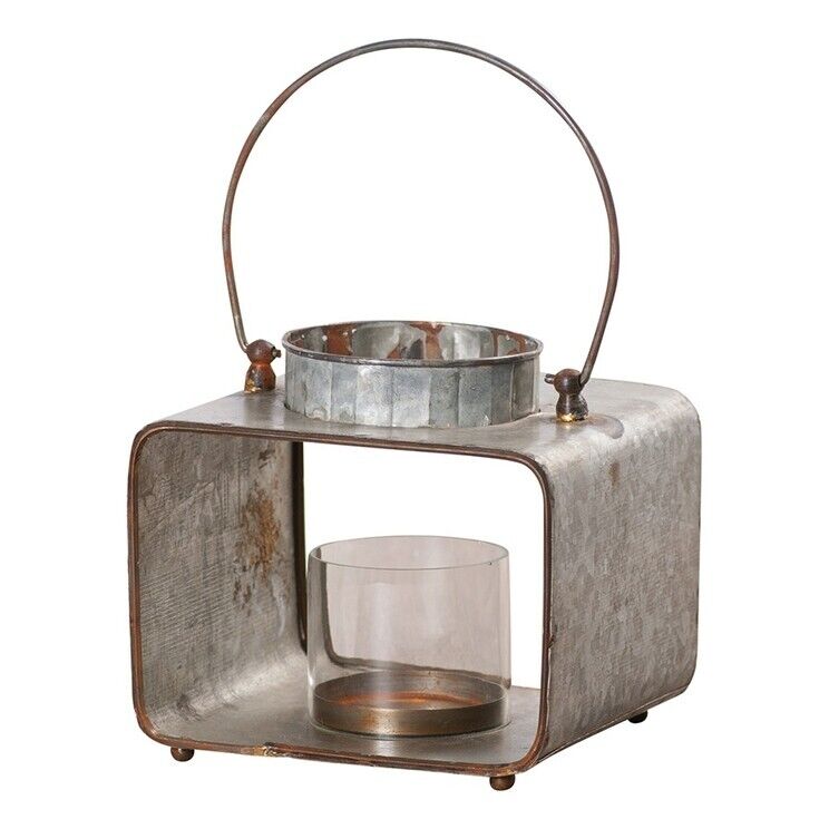Rustic Square tin Lantern with Glass
