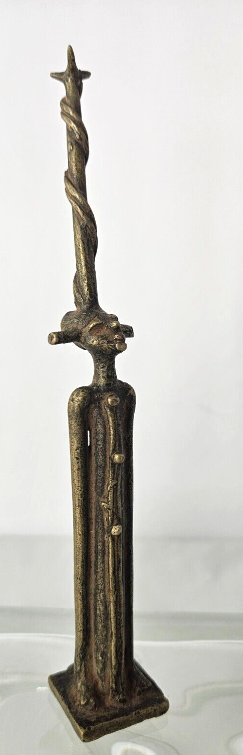 African Snake Charmer Cast Brass Statue Elongated Abstract Ancestral Art VTG 7\