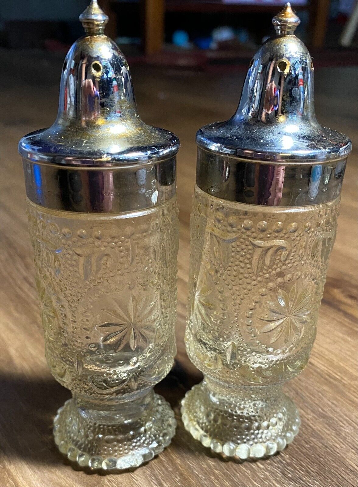 VTG Salt Pepper Shaker Set Clear American Concord Daisy Star Brockway Glass Co