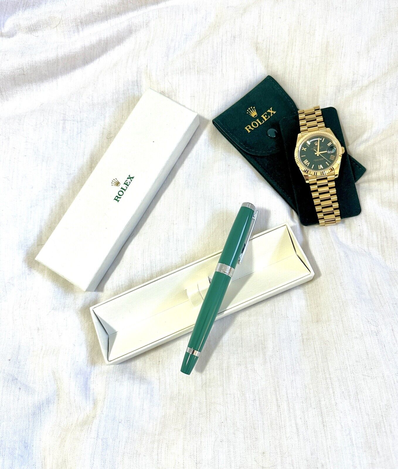 Rolex Pen Green Ballpoint AD Gift With Service Pouch