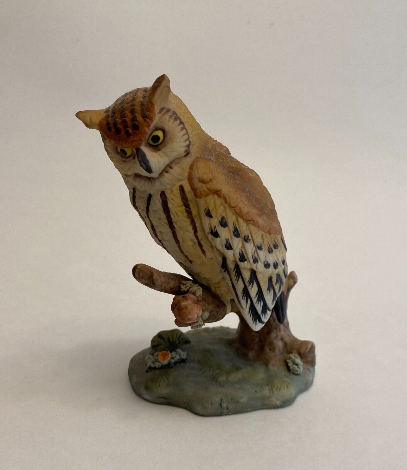 Vintage Horned Owl On Branch Figurine Excellent Estate Find 4.5\