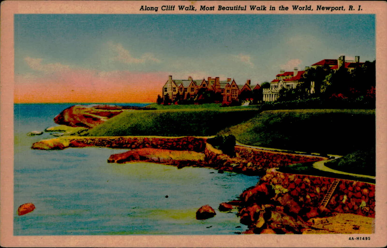 Postcard: Along Cliff Walk, Most Beautiful Walk in the World, Newport,