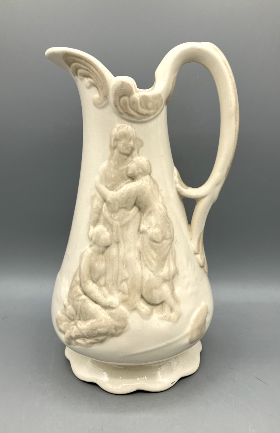 Antique Samuel Alcock White Stoneware Pitcher Naomi and Her Daughters-in-Law