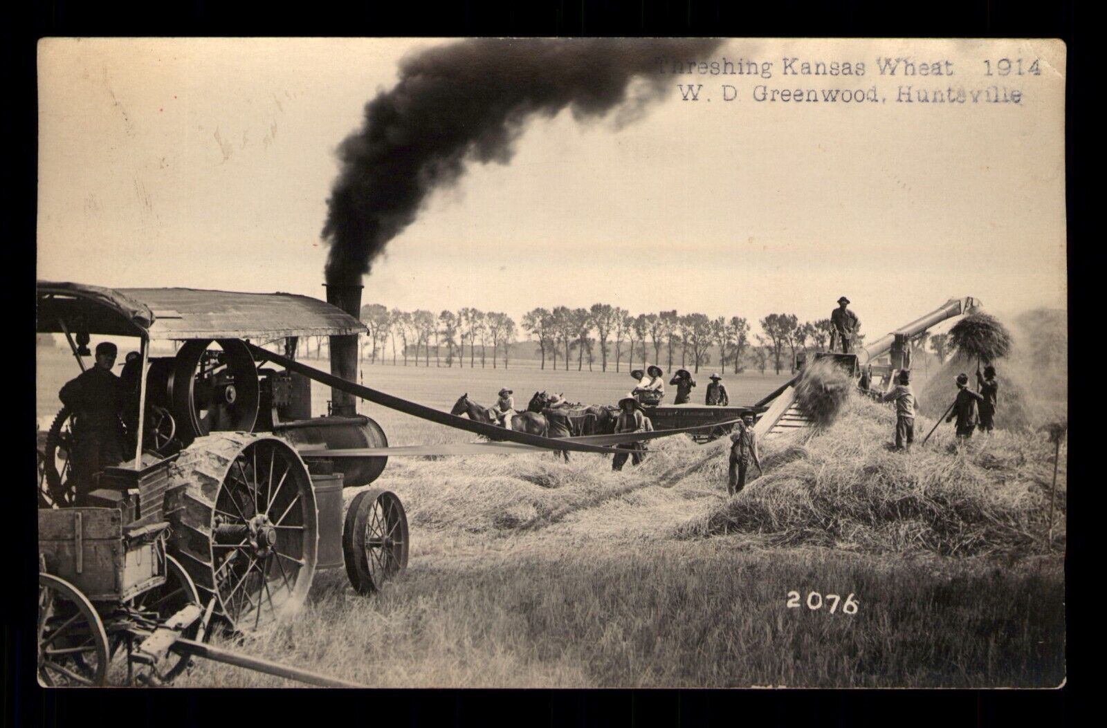 RPPC 1914 Threshing Kansas Wheat Postcard Steam Tractor