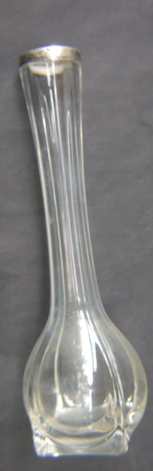 Antique Loetz Twist Stem Clear Glass Vase With A.W.P. Sterling Silver Rim Collar