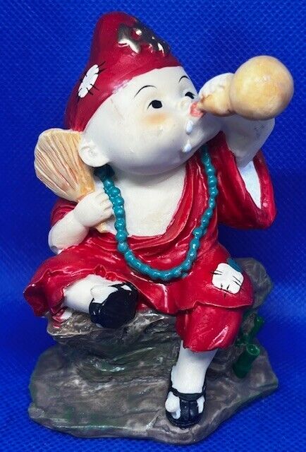 Vintage Buddha Monk Boy Drinking Milk Figurine
