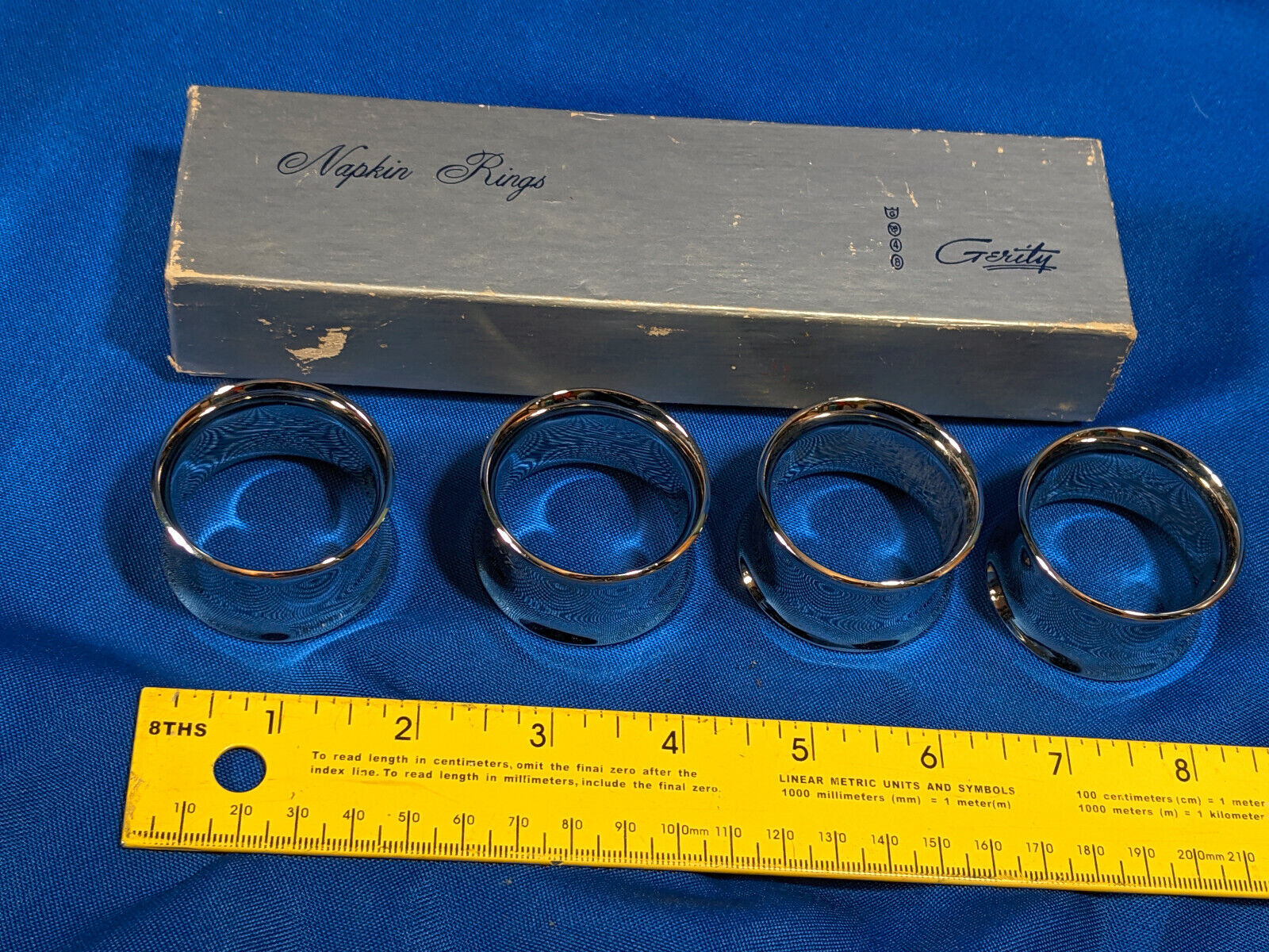 Gerity VTG Silver-Plated Napkin Rings Heavy Brass Set of 4 Monogram Date NICE 