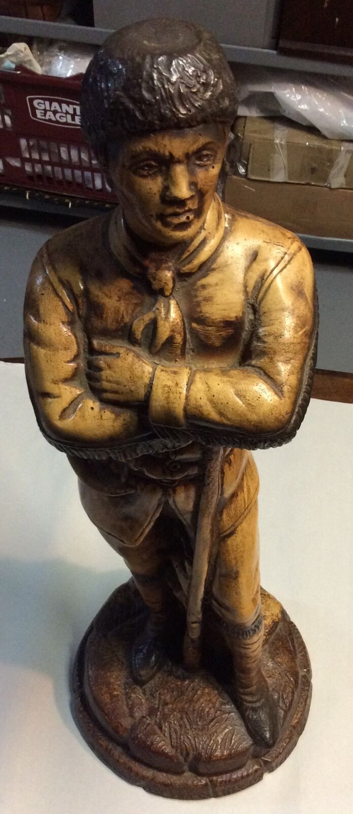 Vintage Indian Statue 21” Height. Brown Color. Gypsum Statue.10 LB Weight.