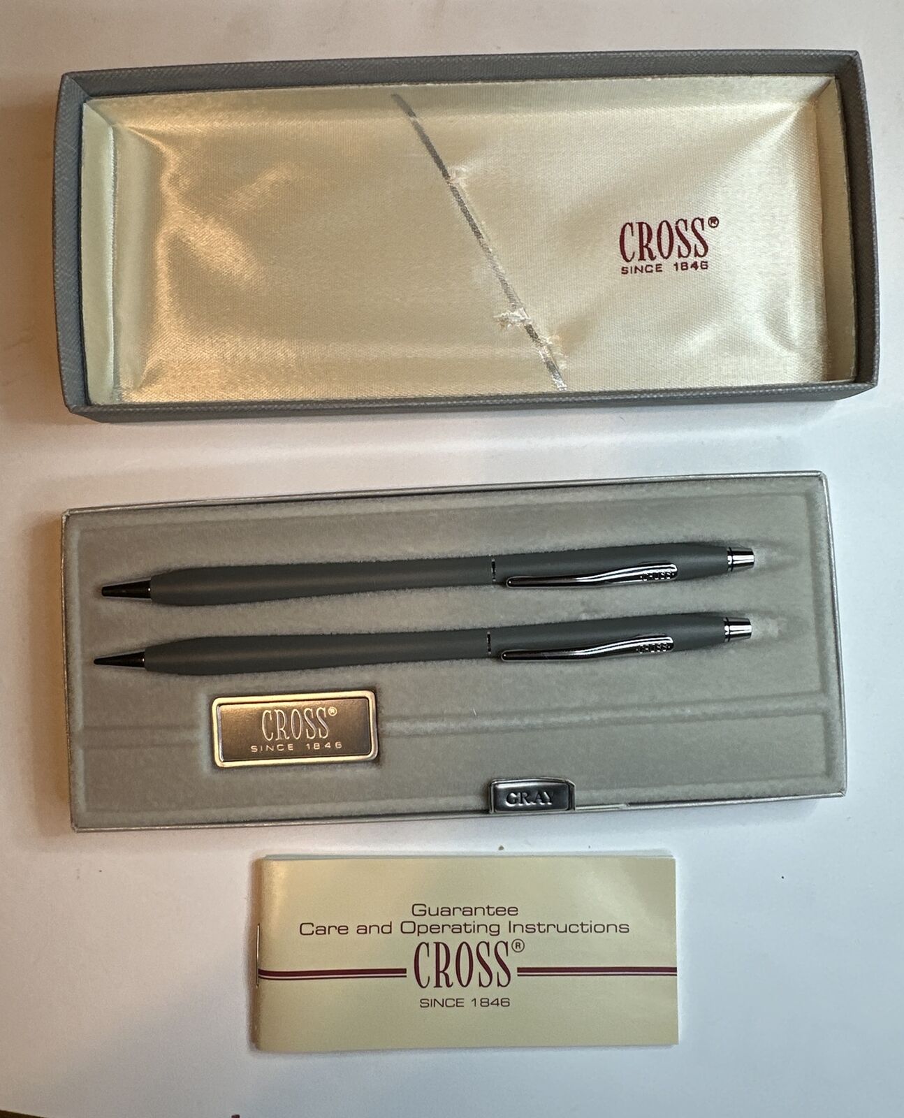 Vintage 1970s Cross Pen and Pencil Set No.2101 in Gray Org Box & Manual