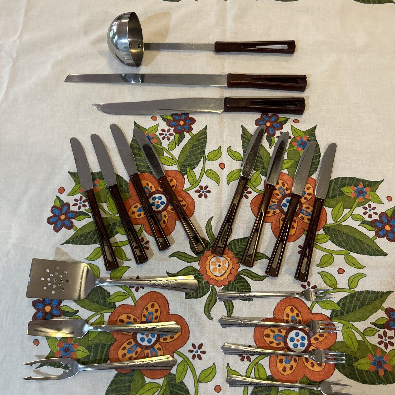 Vintage EKCO STANHOME Ladle Knives Tableware Lot Mid Century Stainless Bakelite