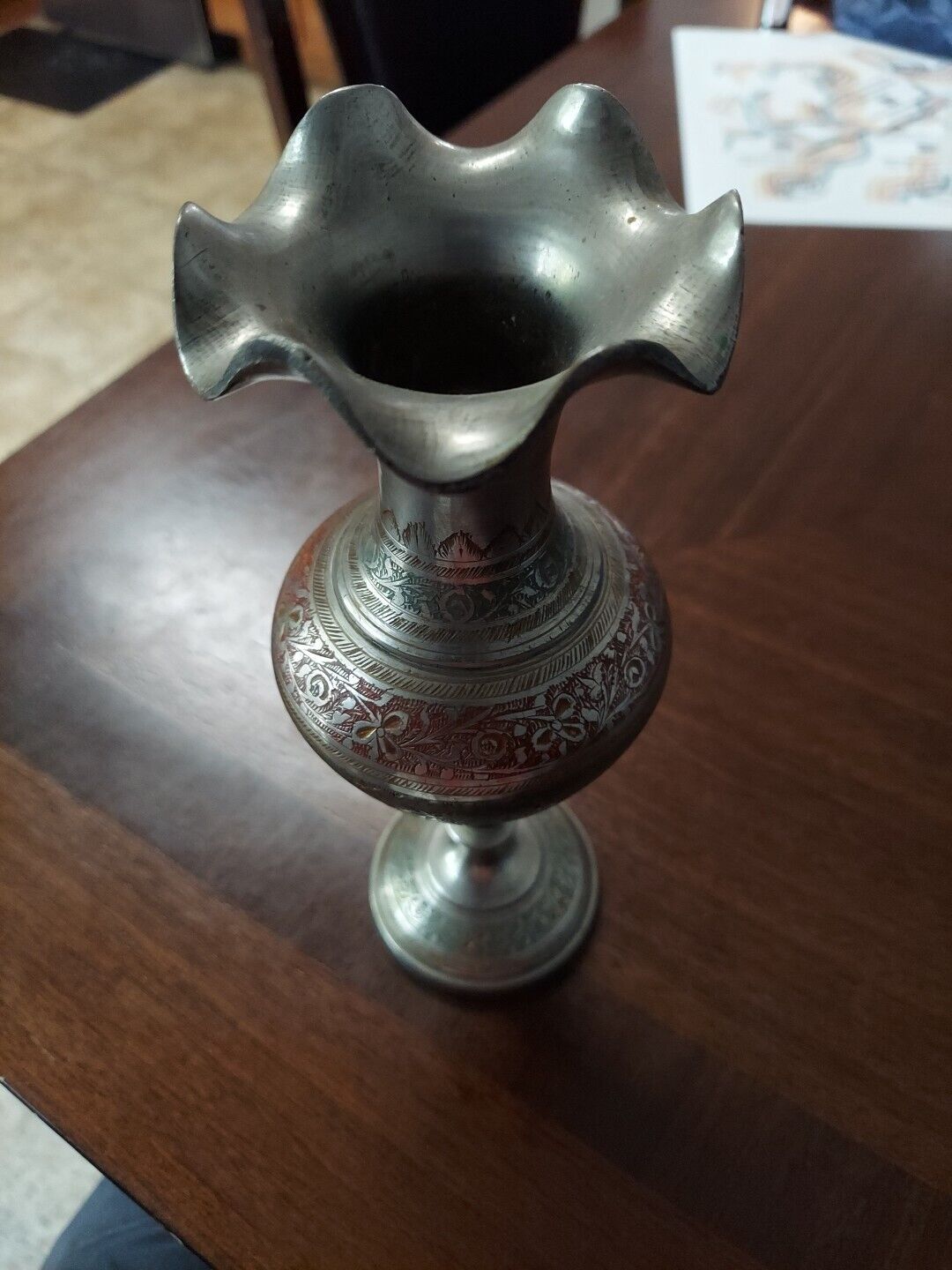 Exquisite Vintage Brass Vase Made In India B.K.P, Unique, Hard Find, Tulip Top