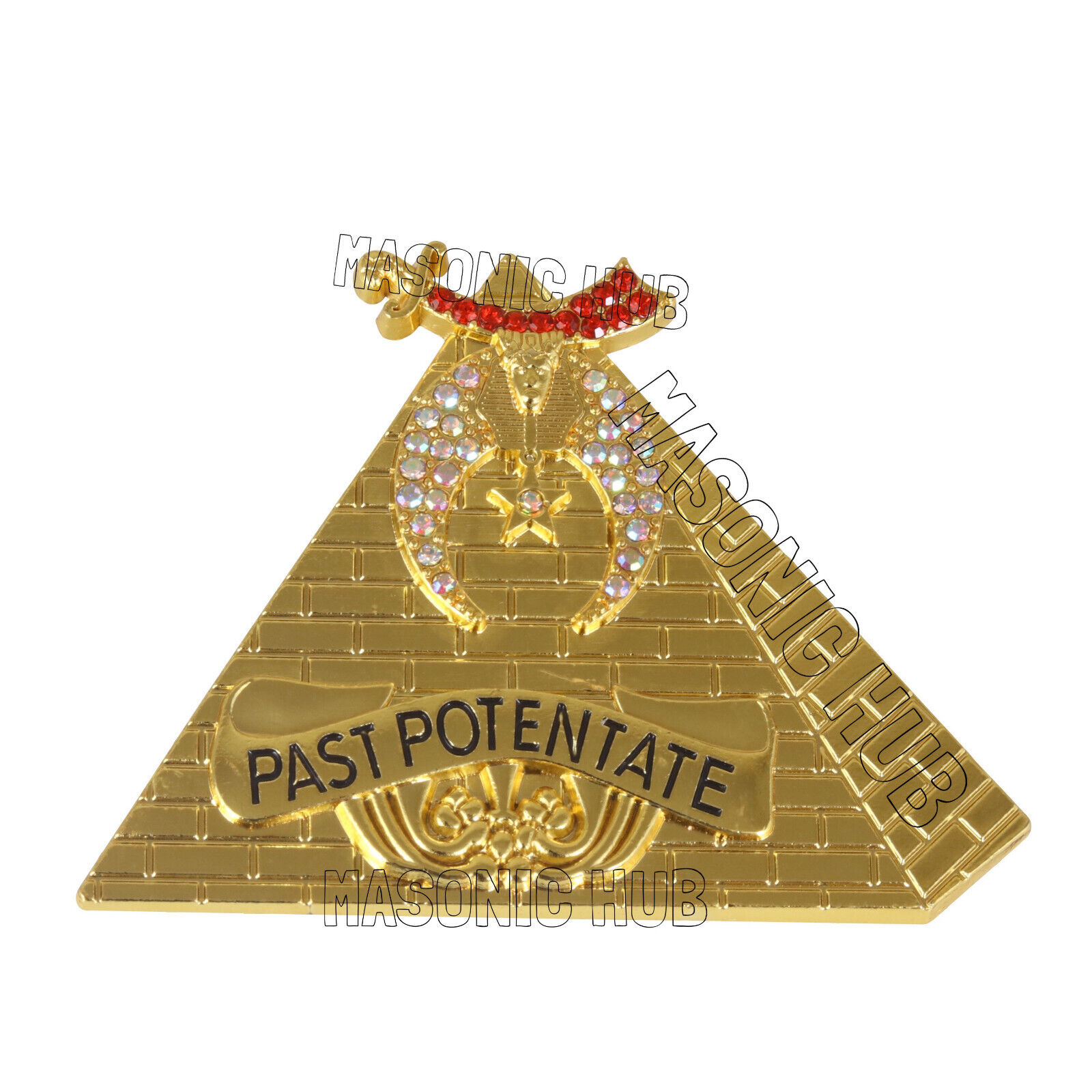 Masonic Regalia Past Potentate Collar Jewel Gold Plated with Rhinestons -Pyramid