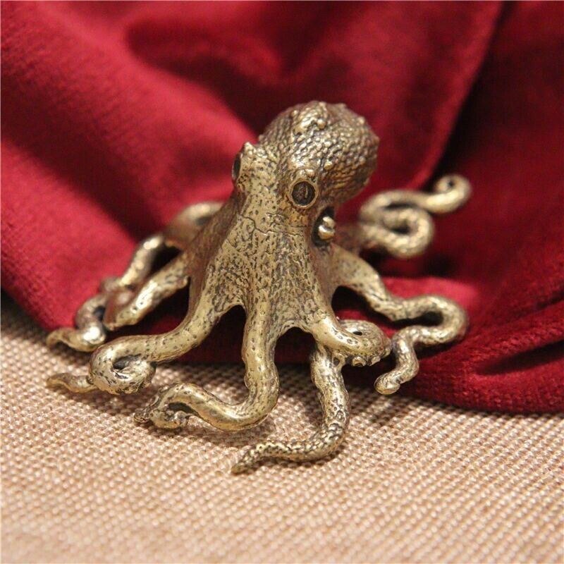 Brass Octopus Figurine Small Statue Home Office Decoration Animal Figurines~