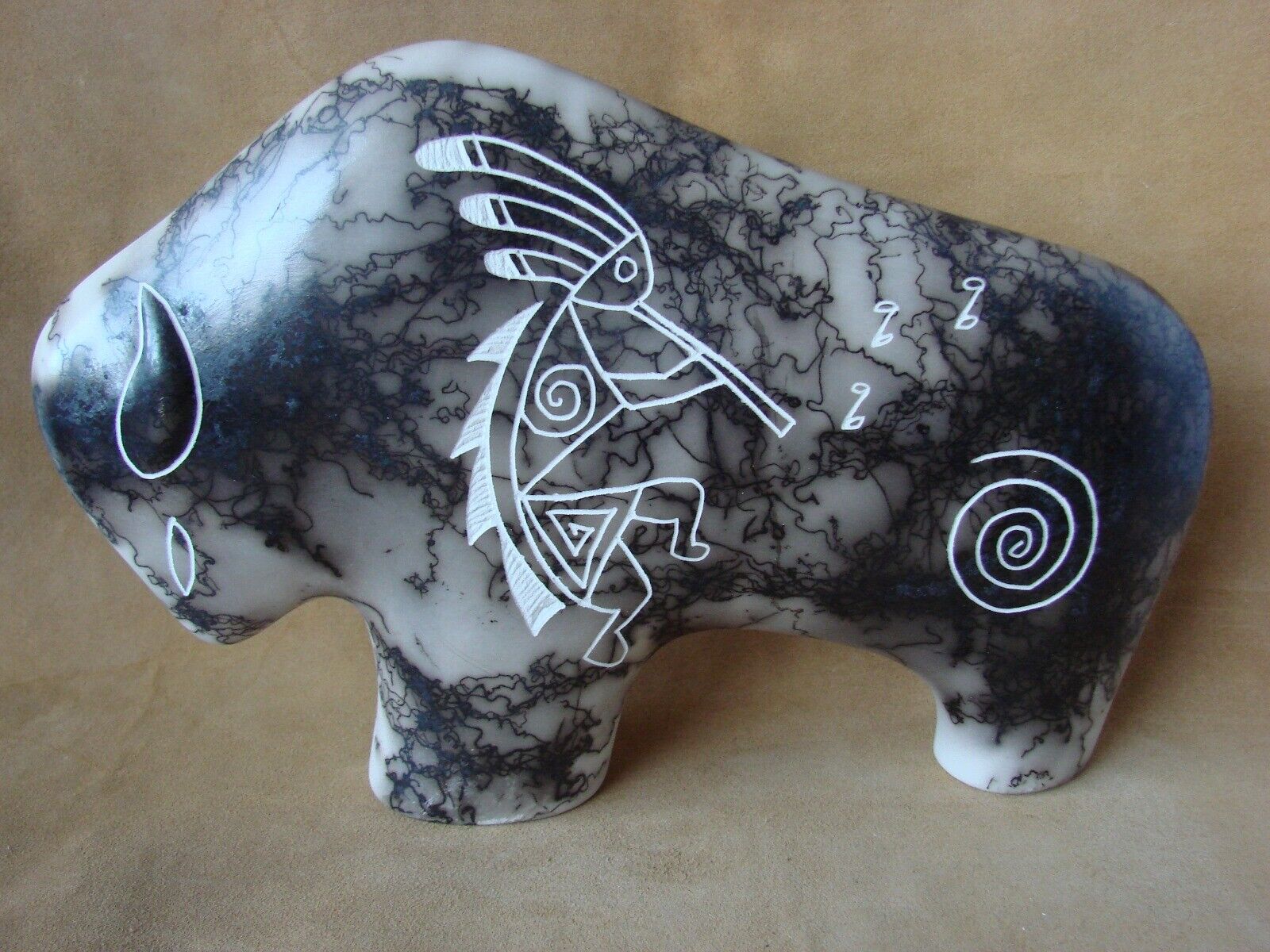 Navajo Indian Pottery Horse Hair Buffalo Sculpture by Yellow Corn