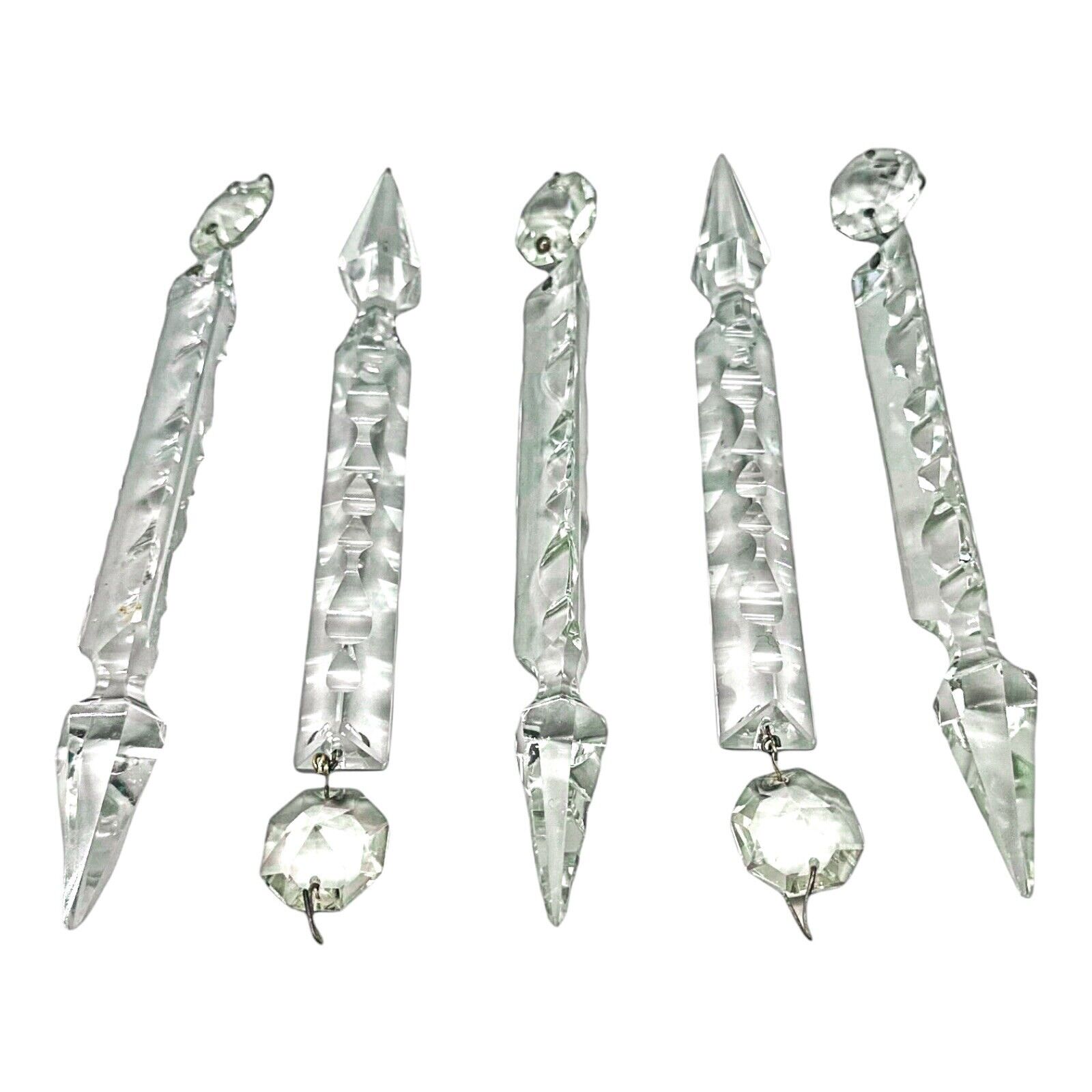 Antique French Cut Crystal Chandelier, Mantle Luster Spearhead Prisms Lot Of 5