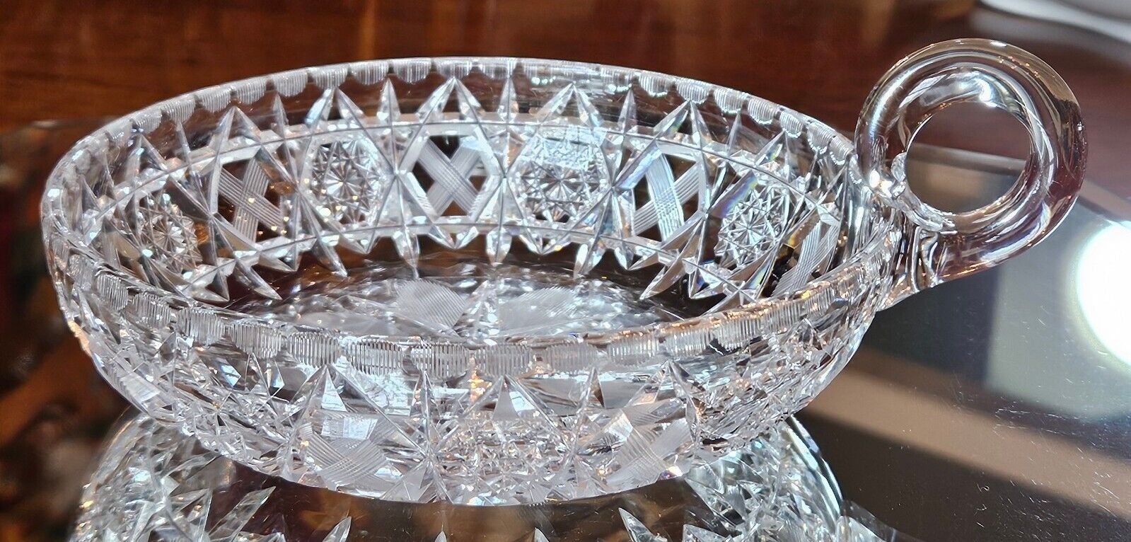 Rare SIGNED Hawkes ABP Cut Glass Nappy Dish Bowl Persian Pattern Smooth Rim