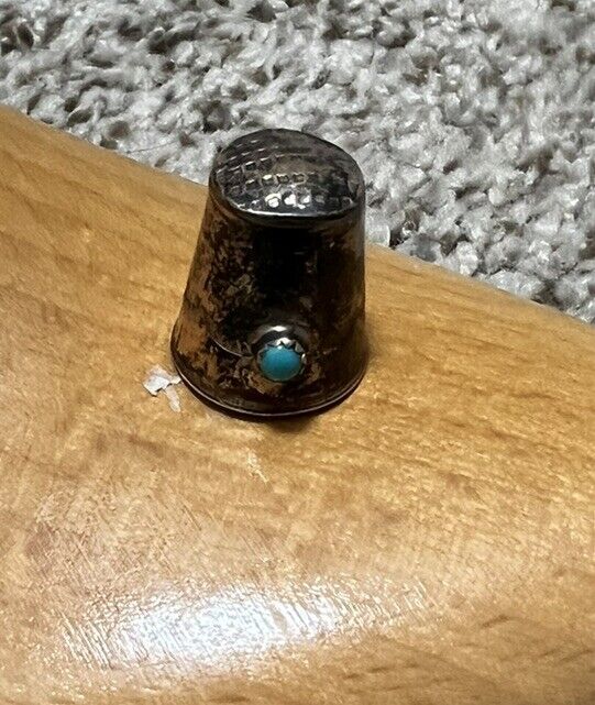 Antique Navajo Indian Sterling Silver & Turquoise Thimble Native American