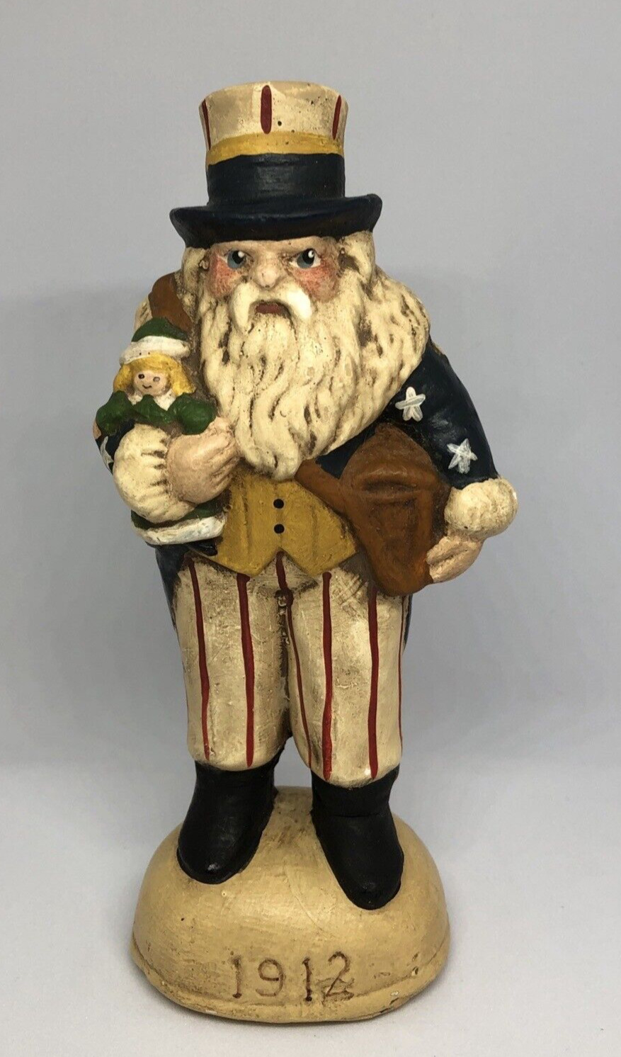 Walnut Ridge Primitives Chalkware Uncle Sam Santa Claus 1912 Christmas Figurine