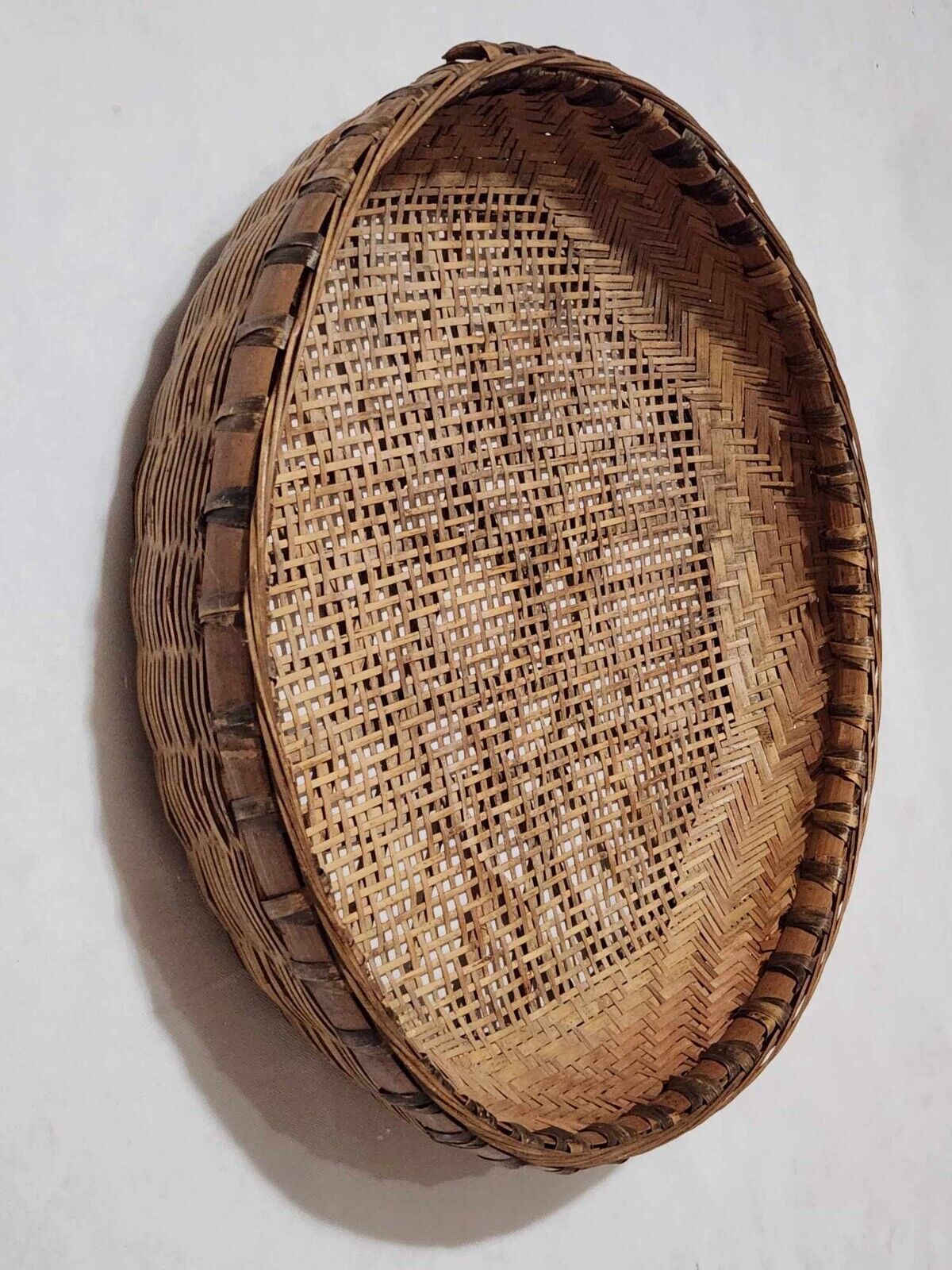 Vintage Round Wicker Basket Rattan Bamboo Basket Wall Boho Decoration 23''L
