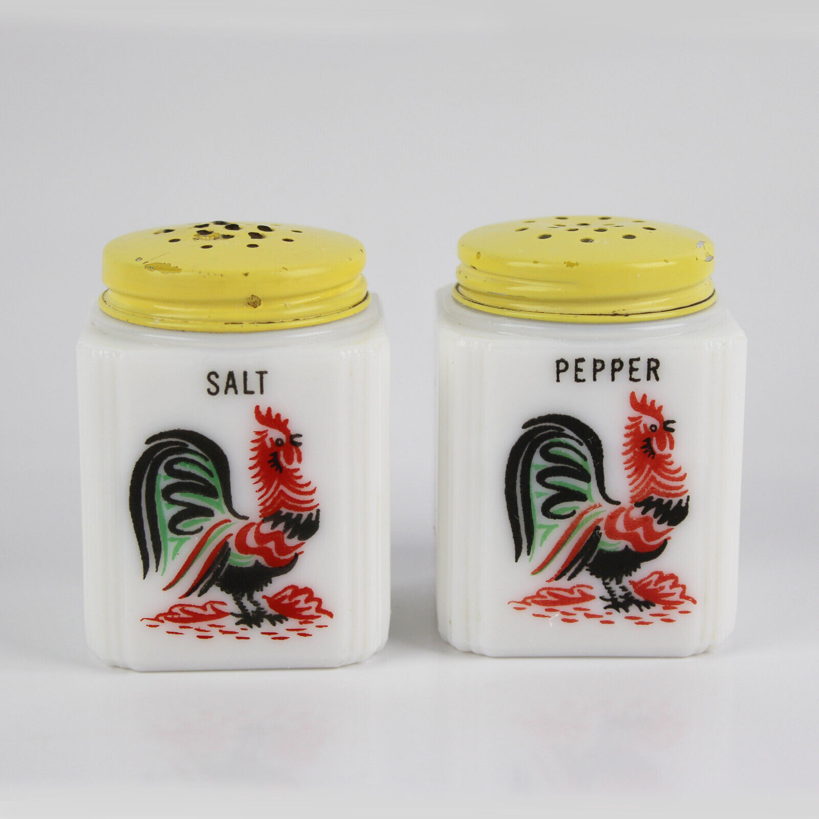 Vintage McKee, Tipp City, Milk Glass Roosters Salt & Pepper Shaker Set